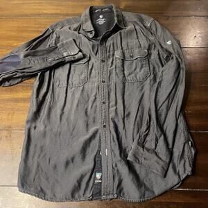 Kuhl Long Sleeve Shirt Medium Button Like Light Charcoal Color Elbow patch